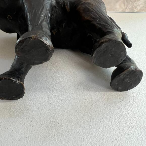 Black Leather Covered Paper Mache Elephant Sculpture Vintage Made In India - Picture 7 of 10